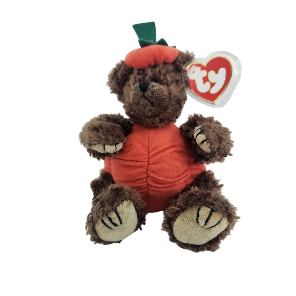 Ty Attic Treasure Gourd the Bear Pumpkin Halloween Plush Brown 8 Inch 1993